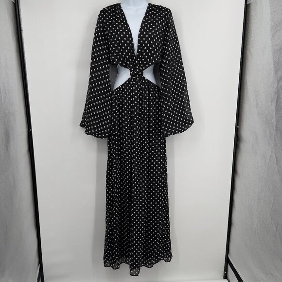 Nasty Gal Plus Black Polka Dot Cutout Maxi Dress – Size 10 - Picture 1 of 16